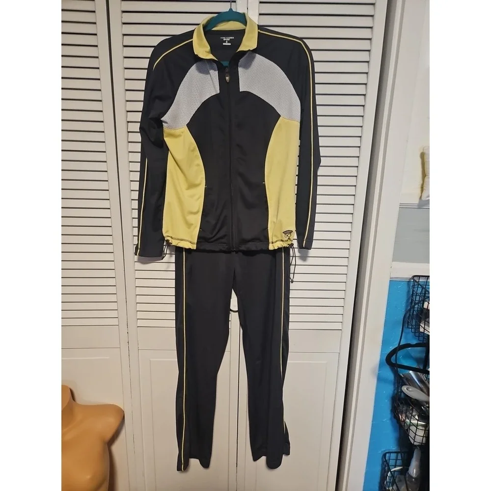 Oleg Cassini Sport Women's Full Zip S Jacket & Matching‎ Pants Gray & Yellow Sm